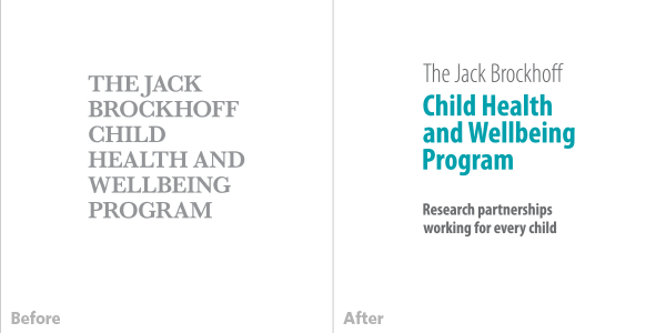 The Jack Brockhoff Child Health and Wellbeing Program brand before and after